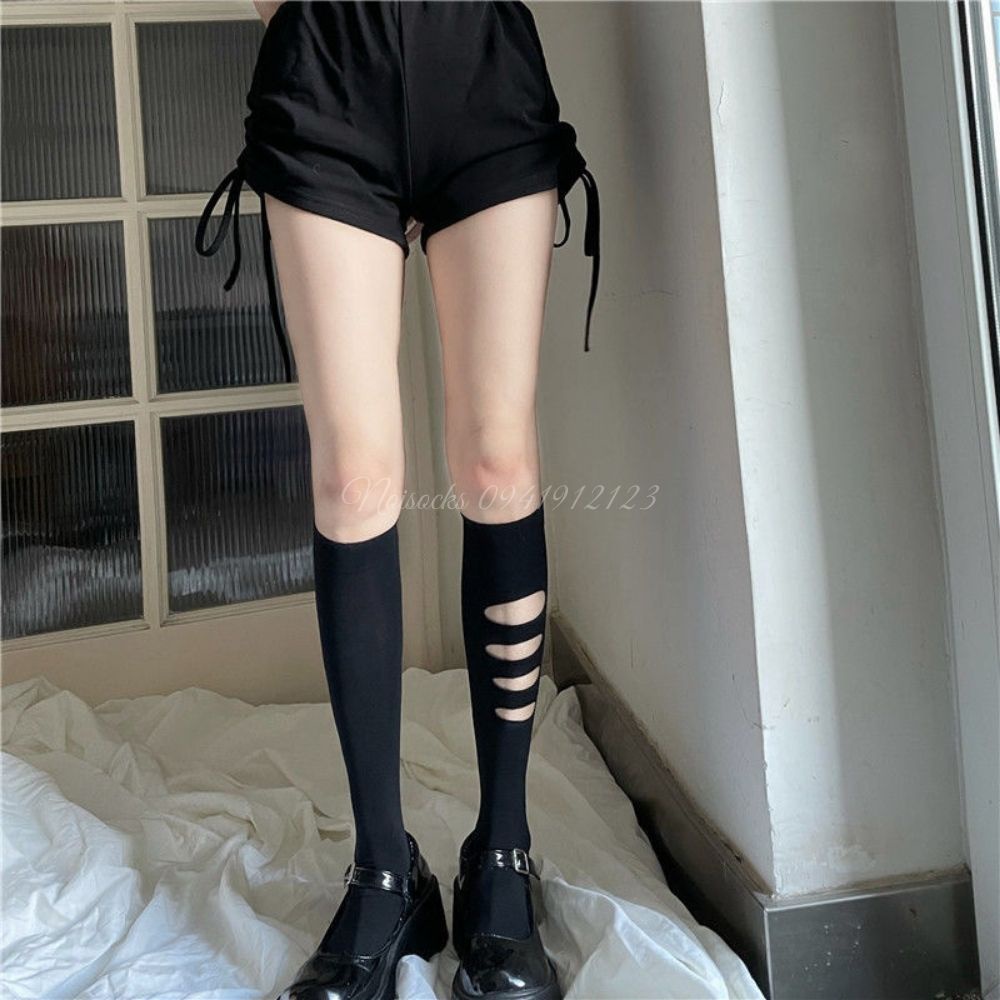 [Sỉ lẻ] Tất vớ cao đến bắp chân Rách 1 Bên phong cách thời trang Lolita Nhật Bản cá tính cosplay cho nữ - Noisocks