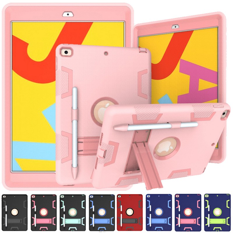 Ốp Bảo Vệ Máy Tính Bảng Bằng Cao Su Cứng Kèm Giá Đỡ Chống Sốc Cho iPad 10.2" inch 7th/8th 2019/2020/2021