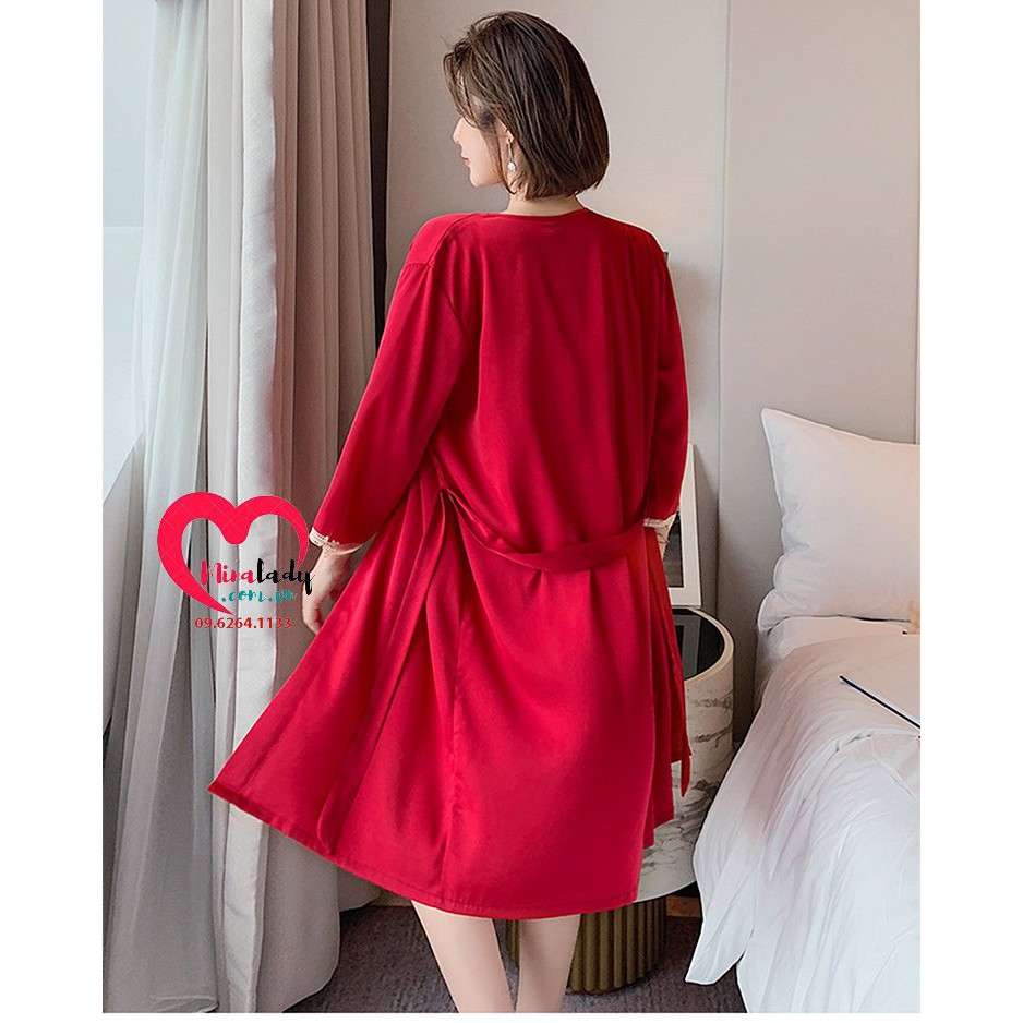 Váy Ngủ Lụa 2 Dây Và Áo Choàng Lụa Cao Cấp Dễ Thương Chất Siêu Đẹp Mềm Mát -(LỤA MỚI-VIỀN REN NGUC