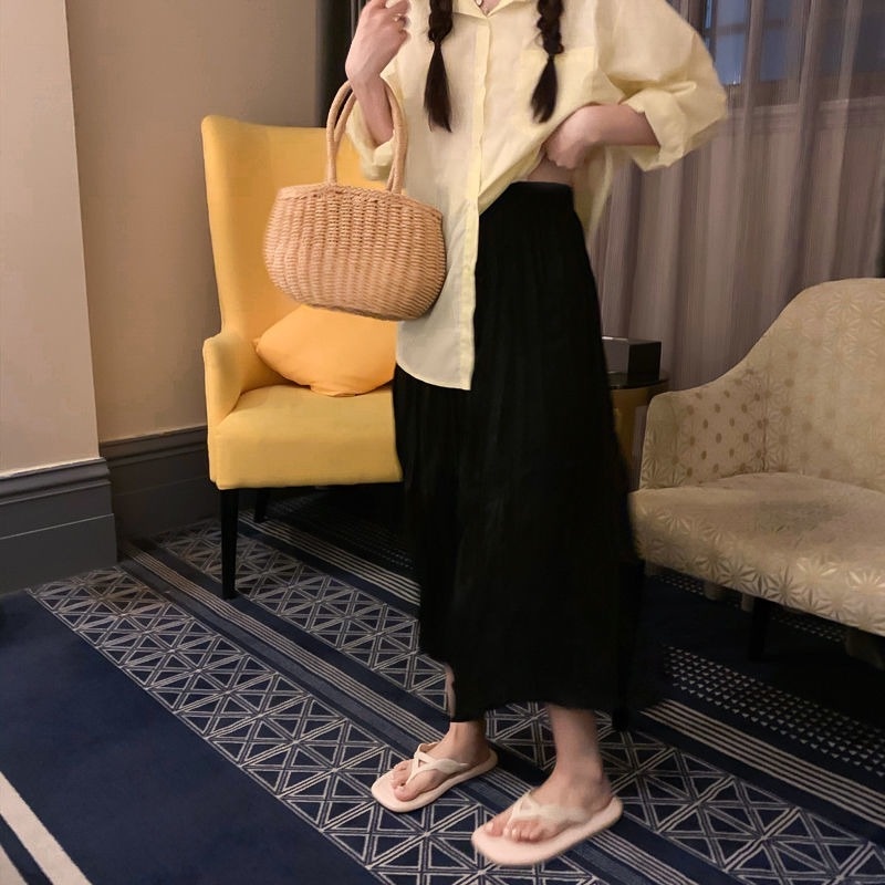 Chân Váy Dài Lưng Cao Màu Sắc Đơn Giản Thời Trang Xuân Hè Phong Cách Hàn Quốc Cho Nữ