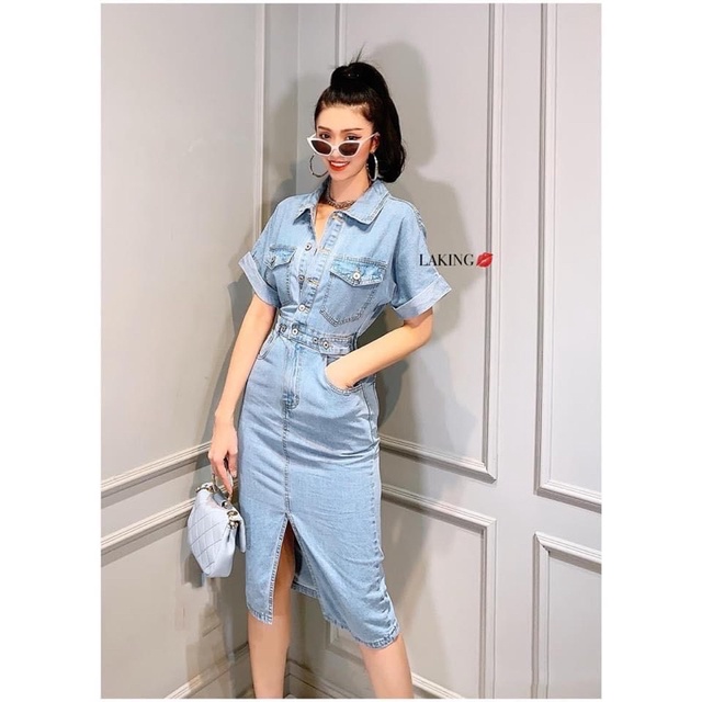 Váy jean dáng midi