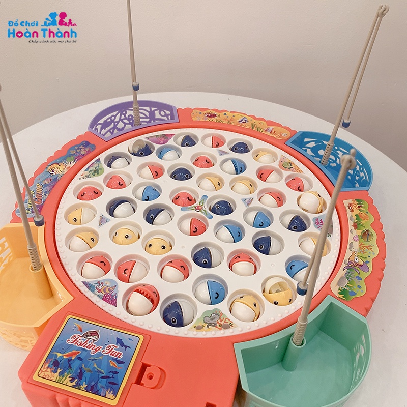 Đồ chơi câu cá điện trẻ em 45 con cá, 4 cần câu nam châm, 4 cần móc phù hợp cho bé 2 - 6 tuổi, tặng kèm 3 pin AA