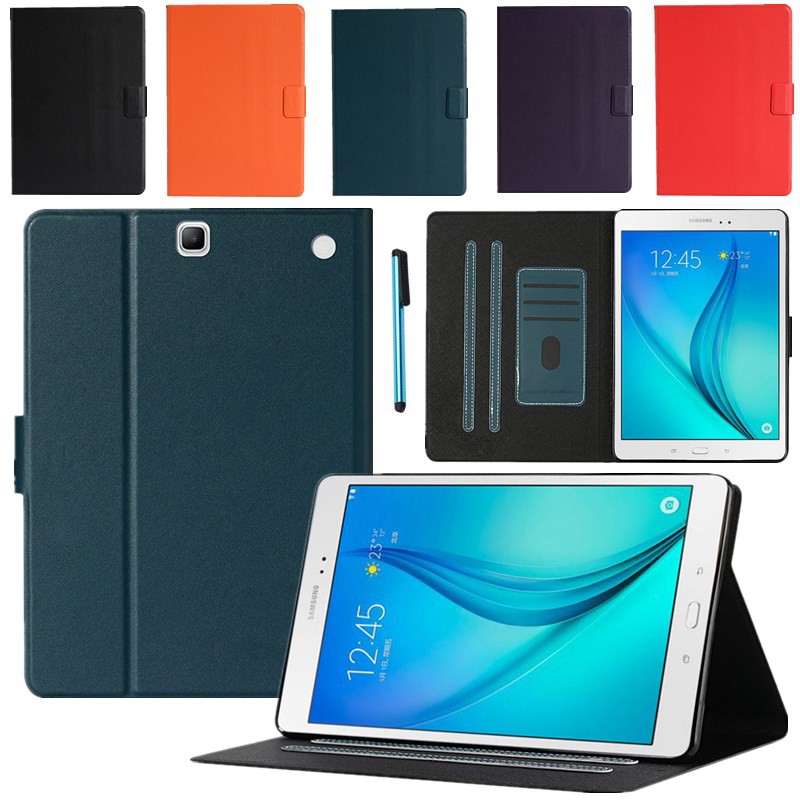 Bao da bảo vệ máy tính bảng Samsung Galaxy Tab A 9.7" SM-T550 T555 SM-P550 P555 kèm bút cảm ứng thiết kế màu trơn