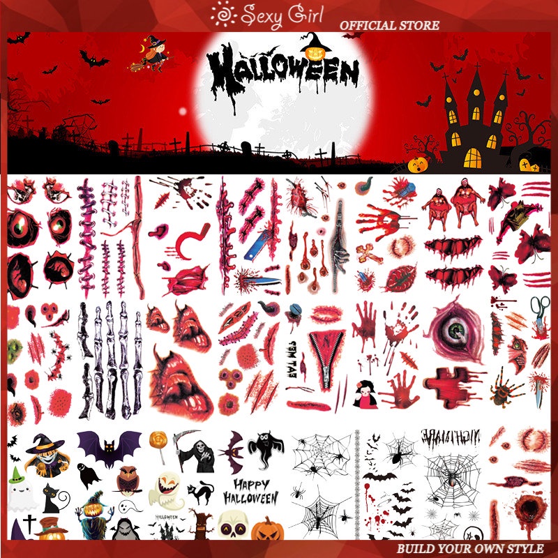 Hình Xăm Dán Tạm Thời Chống Thấm Nước Họa Tiết Kinh Dị Halloween