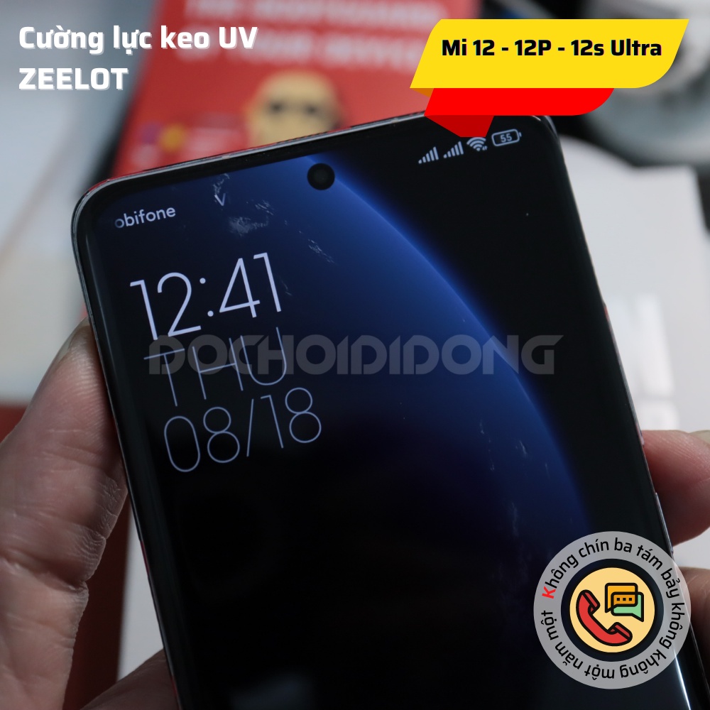 Miếng dán cường lực Xiaomi 12 - 12X - 12 Pro - 12S Ultra - 13 Pro - 13 Ultra Zeelot sử dụng keo UV