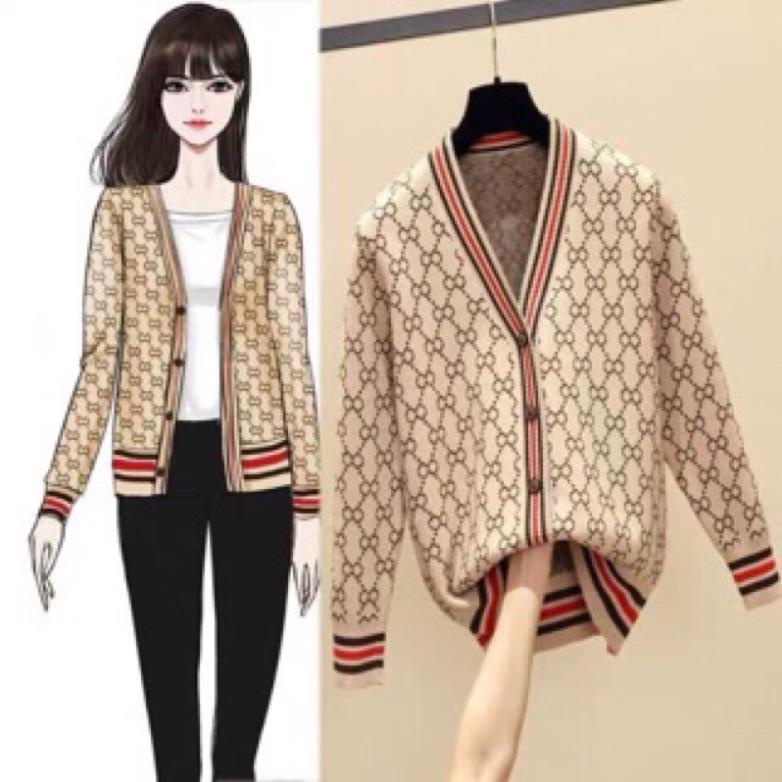 áo khoác cảrdigan nữ cổ V dáng rộng họa tiết gucci chất dày dặn !