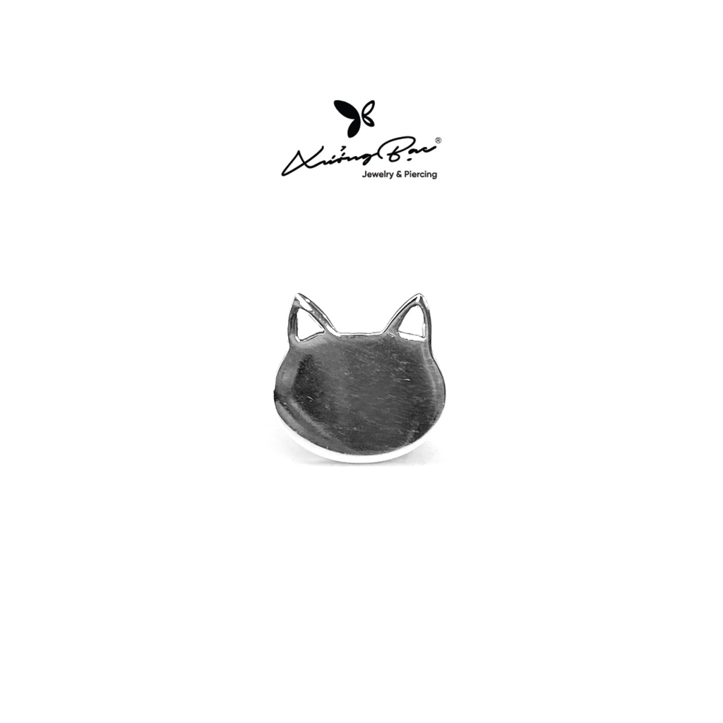 Khuyên tai Xưởng Bạc cute đeo tai. Bông tai bạc 925, đáng yêu hình con mèo mặt béo KNT3.190