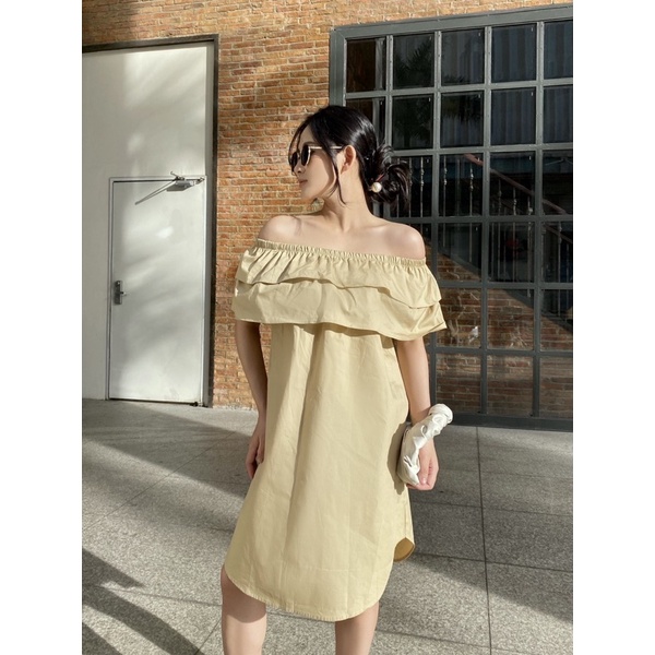 YU CHERRY | Đầm trễ vai hai tầng quanh ngực, Layered Ruffle Dress YD153