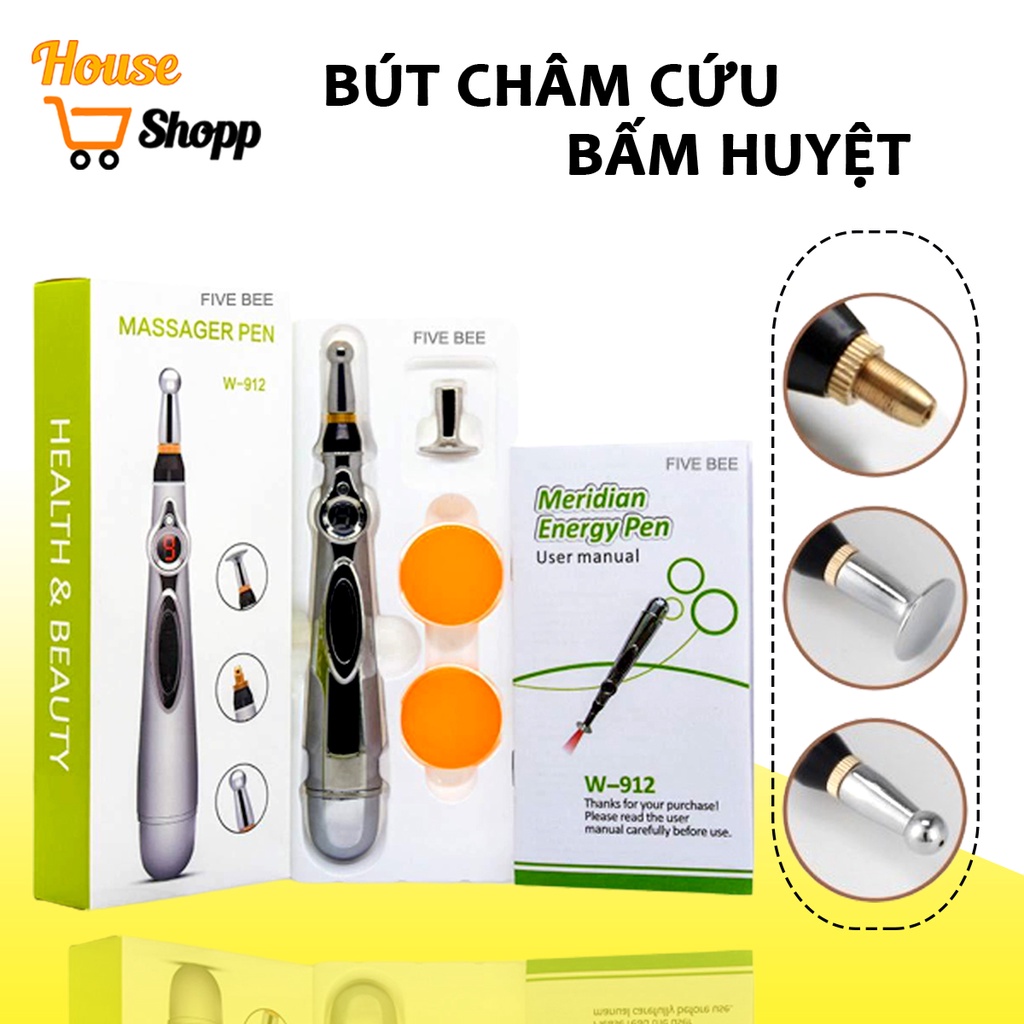 Bút châm cứu day huyệt xung điện 3 đầu cao cấp, bút xung huyệt châm cứu trị liệu massage Pen W912