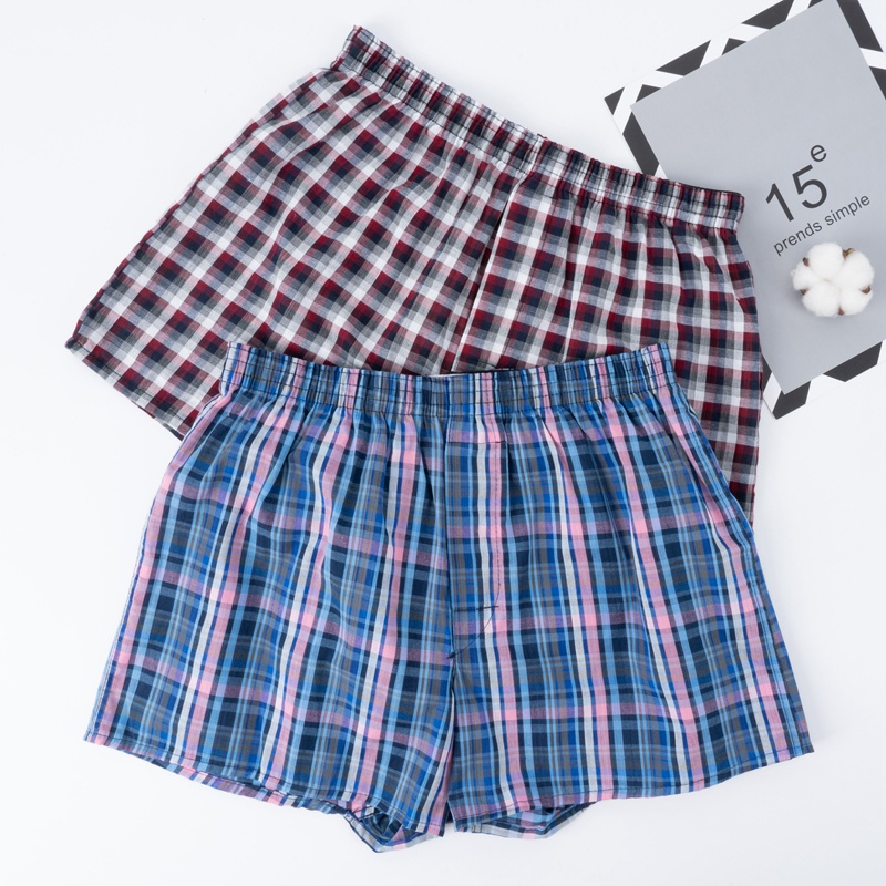 Quần lót boxer ECMLN chất liệu cotton sọc ca rô cổ điển thoải mái thoáng mát dành cho nam