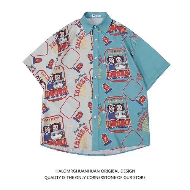 NRVP Áo sơ mi tay ngắn dáng rộng in hình độc đáo phong cách retro thời trang mùa hè 2021 cho bạn gái