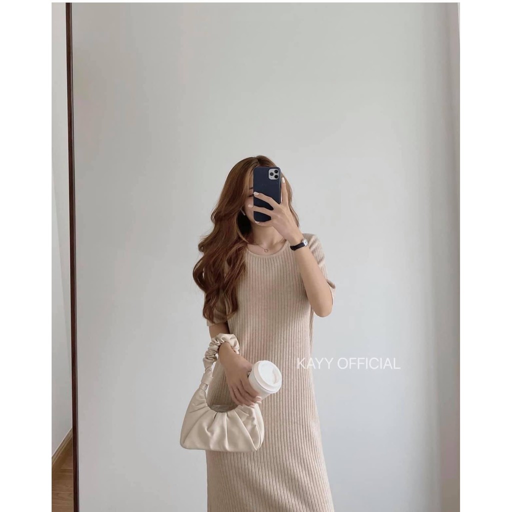 Váy len LYNS - Len tăm dáng suông ULAZZANG cổ tim Phong cách VINTAGE - VT06