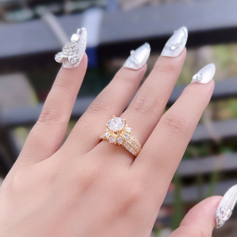 Nhẫn đồng non gắn hột lớn không đen Kami