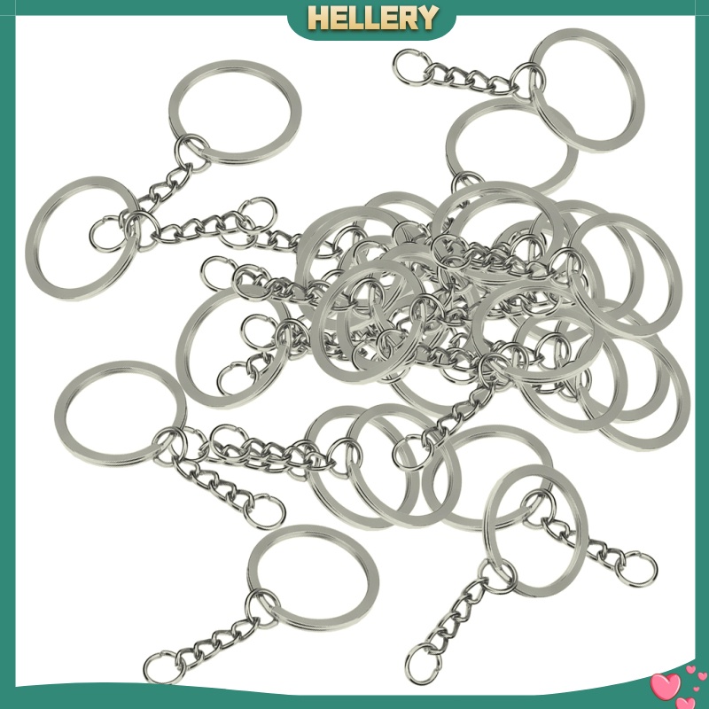 [HELLERY]30pcs Metal Split Keychain Rings With Chain 28mm Open Jump Ring DIY Key Ring