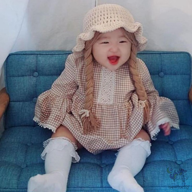 Mũ Len Kèm Tóc Giả Thắt Bím Dễ Thương Cho Bé Gái