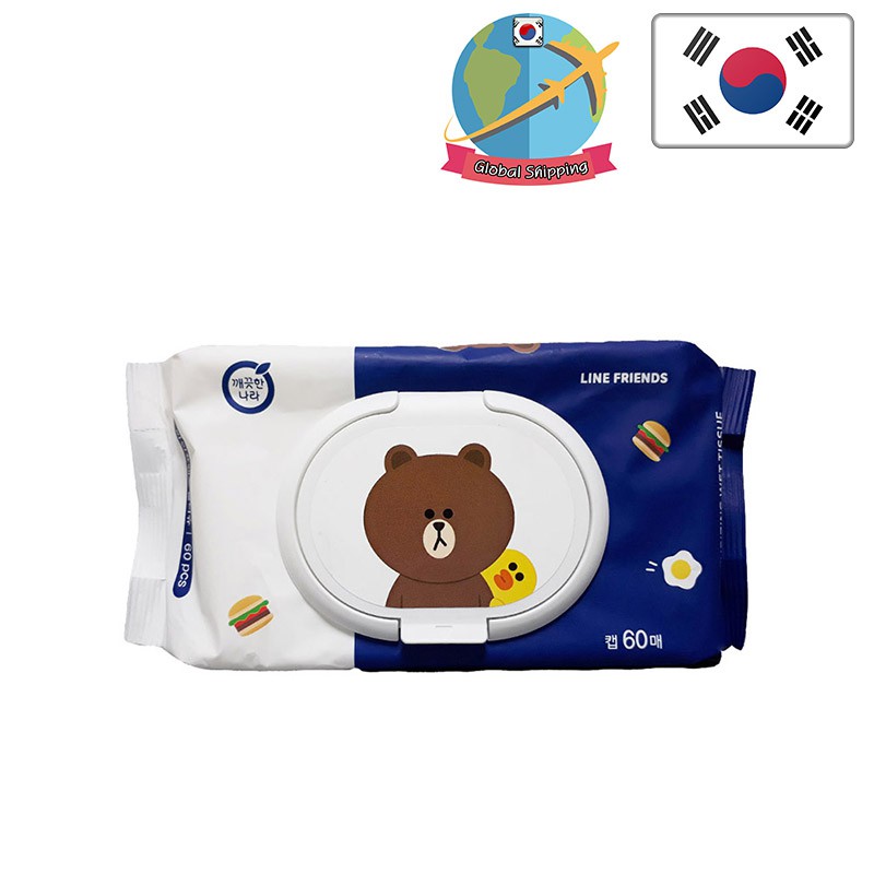 Hộp khăn giấy ướt 60 tờ dạng rút họa tiết Line Friends đa năng khử trùng tay tiện dụng