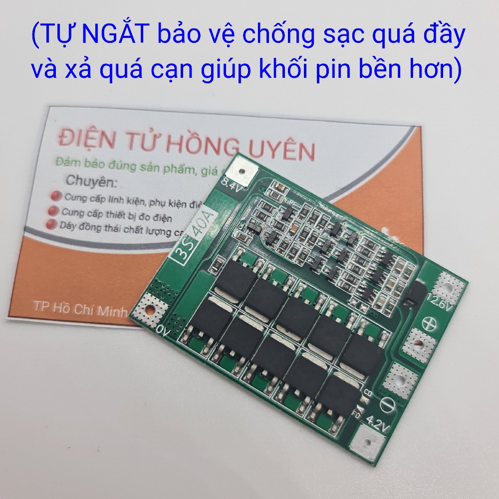 Mạch 3s 40A. Mạch bảo vệ sạc xả pin lithium Li-ion 3S 12,6V. Chuyên dùng đóng khối pin 3S máy khoan và các thiết bị 12V