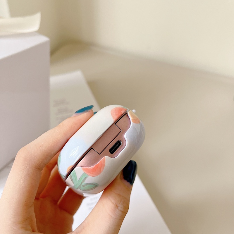 Vỏ Bảo Vệ Hộp Sạc Tai Nghe bluetooth Không Dây samsung galaxy buds live & buds fe & buds pro Hình Tranh Sơn Dầu Bóng Và Chú Gấu tulip buds2 pro