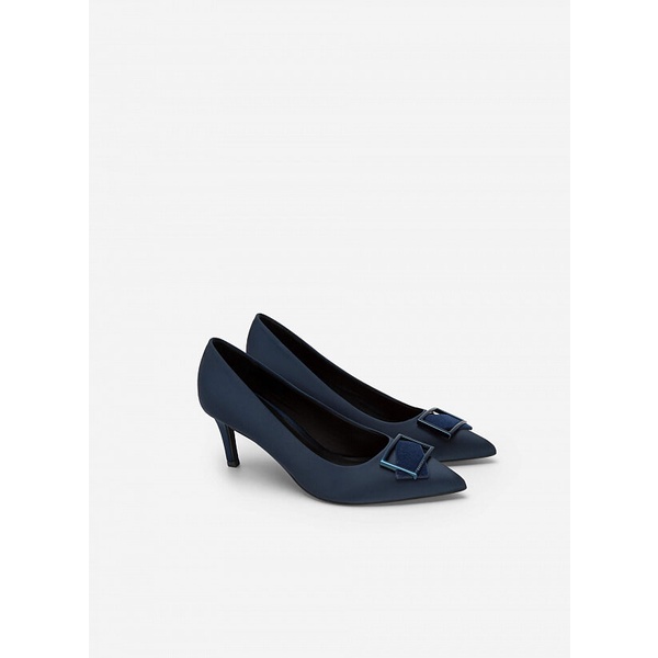 Vascara GIÀY BÍT MŨI NHỌN SATIN ĐÍNH KHÓA VUÔNG PHỐI NHUNG - BMN 0532 - MÀU XANH NAVY