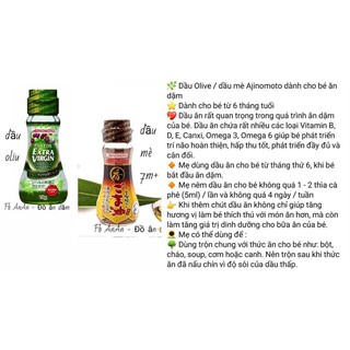Dầu olive/ mè cho bé ăn dặm