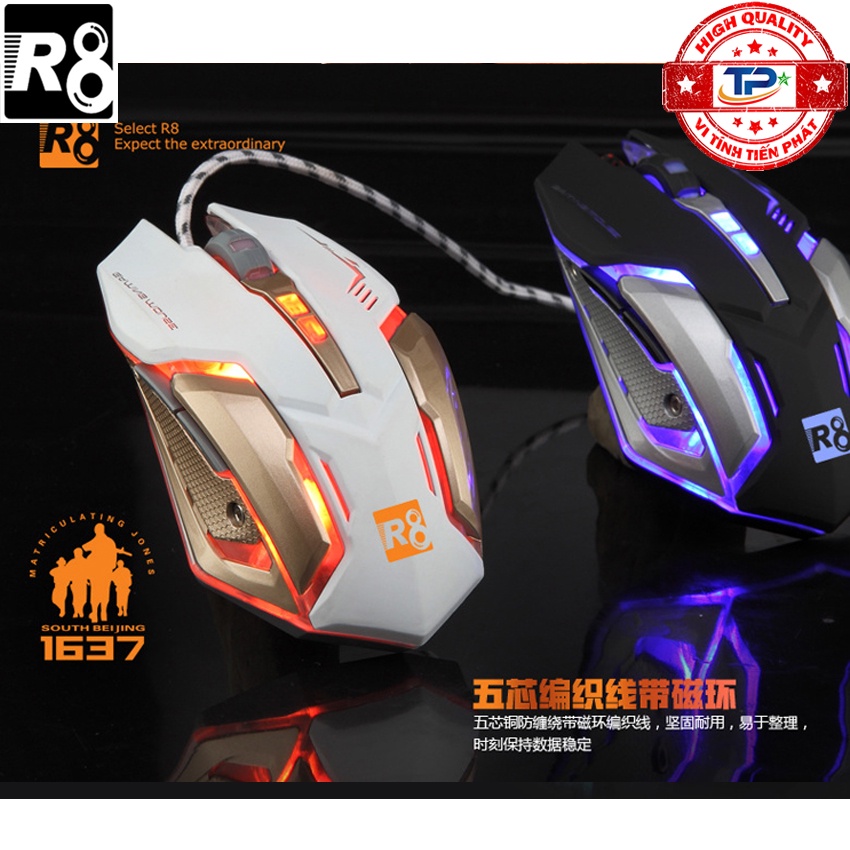 Chuột Chuyên Game R8 1637 Led 7 Màu 7D (màu trắng)