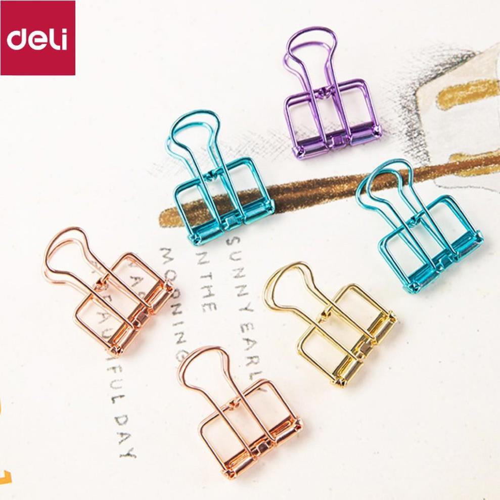 Kẹp bướm văn phòng nhiều màu DELI - Dùng cho tài liệu giấy tờ - mạ vàng hồng - 6 chiếc và 8 chiếc hộp 78206/78207 [Deli]