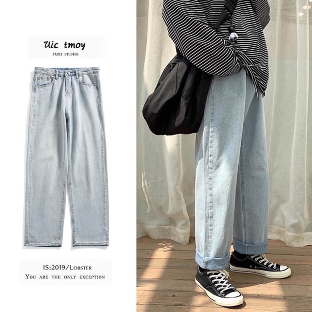 QUẦN BAGGY JEANS TRƠN ỐNG RỘNG (có hình chụp thật)