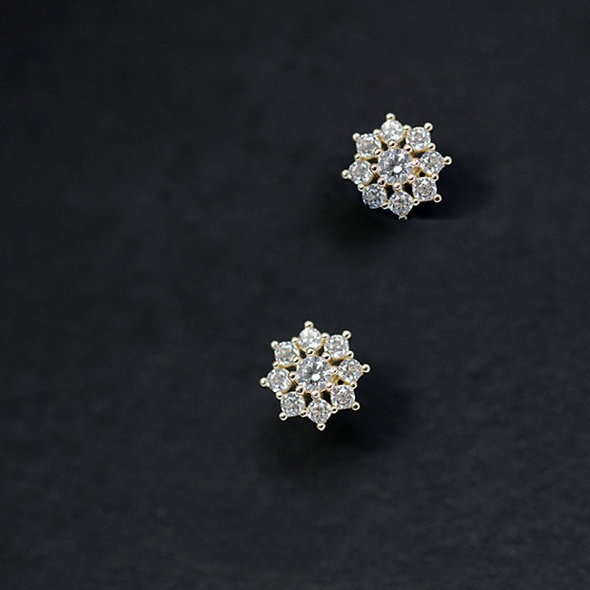 Khuyên Tai Bạc Nữ Đính Đá Zircon Sang Trọng Hình Bông Hoa Nhỏ Xinh Xắn Bạc Ý S925 - B2649 Bảo Ngọc Jewlery