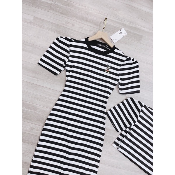 váy body kẻ hở lưng,đầm dáng dài chất zip co giãn độ body-Miny shop