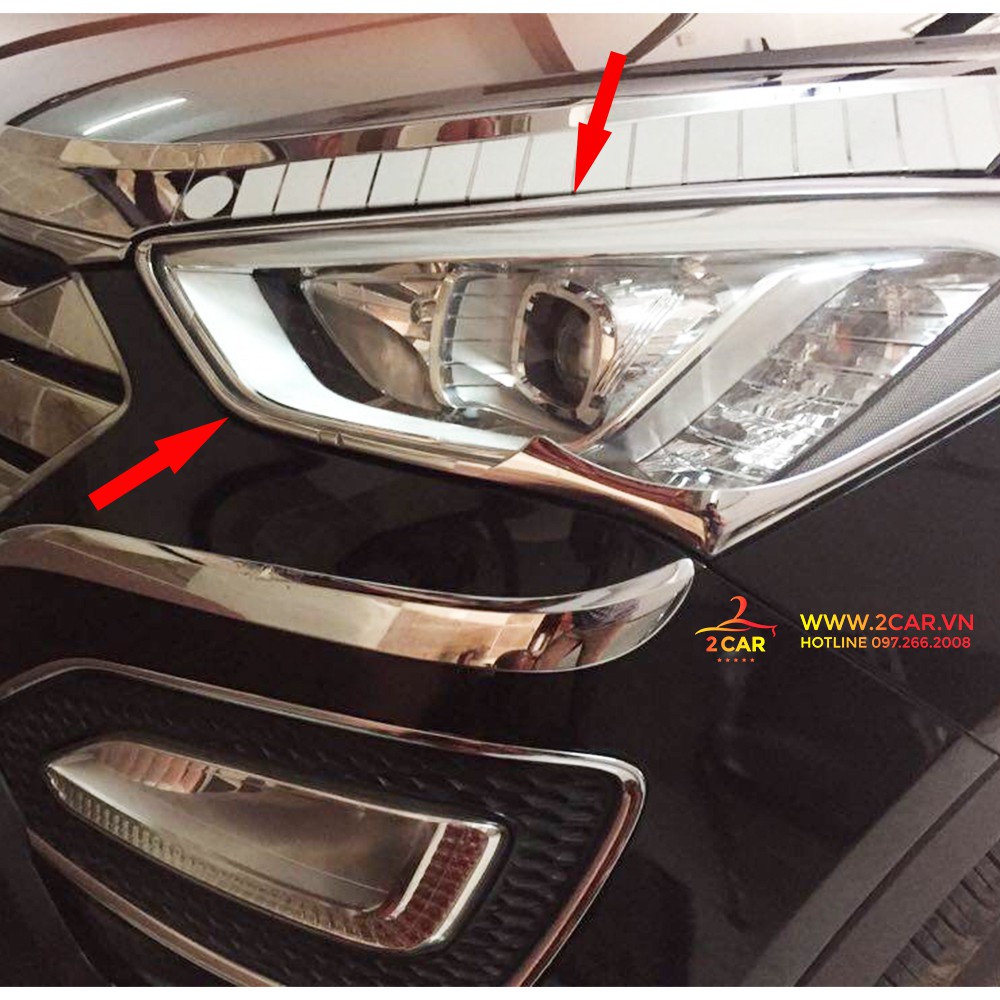 Bộ ốp viền đèn pha, hậu xe Hyundai Santafe 2019 2020 2021 mạ crom cao cấp