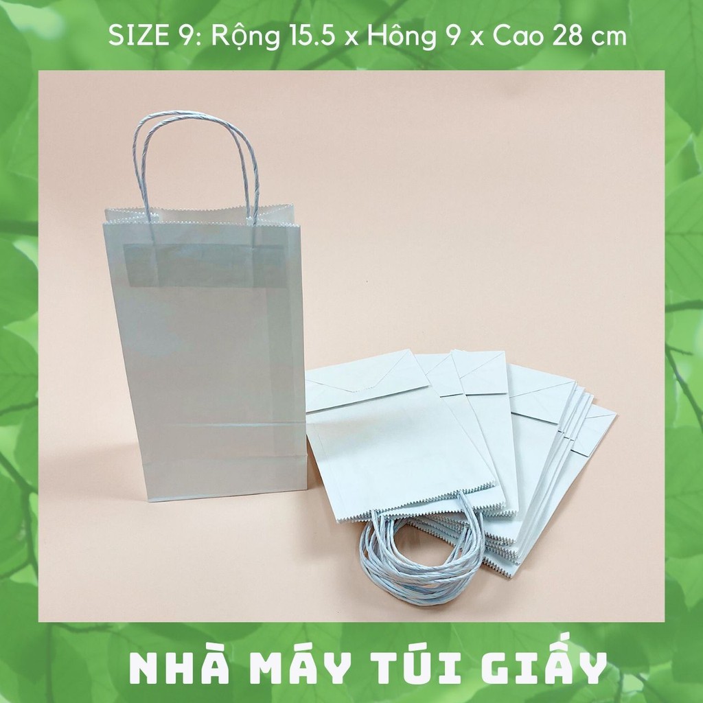 100 chiếc túi giấy kraft Nhật màu trắng Size 9 -15.5x9x28cm CÓ QUAI