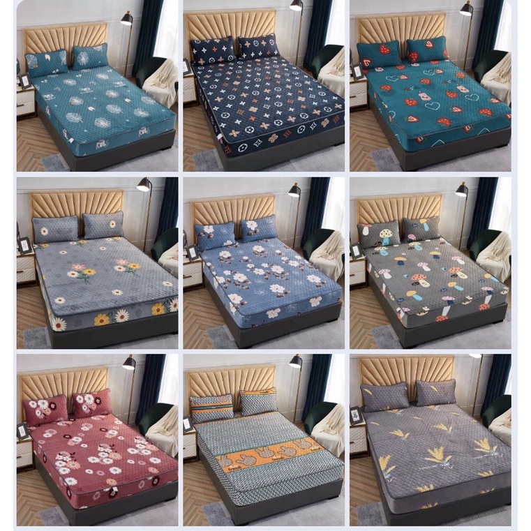 SÉT GA GỐI NỈ NHUNG TUYẾT SỮA TRẦN TRÁM HÀNG DÀY LOẠI 1