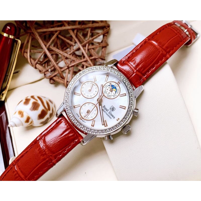 💥Đồng hồ hiệu Royal 6420 Dây Da Đỏ- Màu này đang hiếm nên xinh lắm. Nữ đeo nha 💥