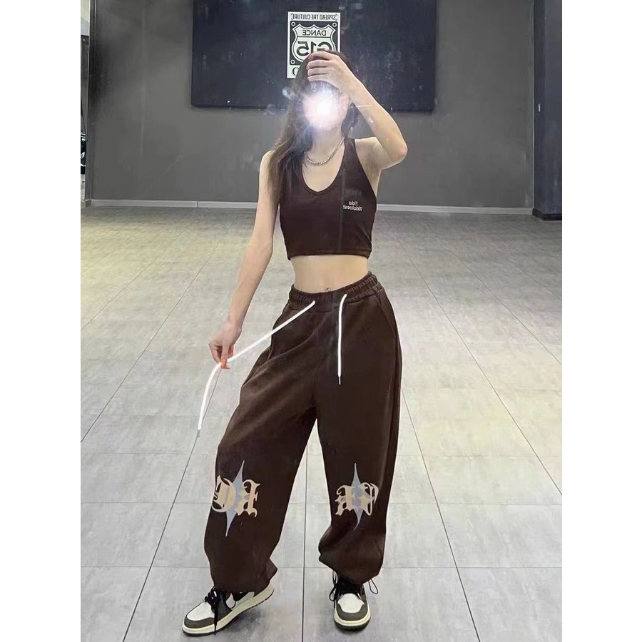Quần Thể Thao Ống Rộng In Chữ Phong Cách Hip Hop Đường Phố Mỹ Thời Trang Mùa Hè Hàng Mới Dành Cho Bạn Nữ