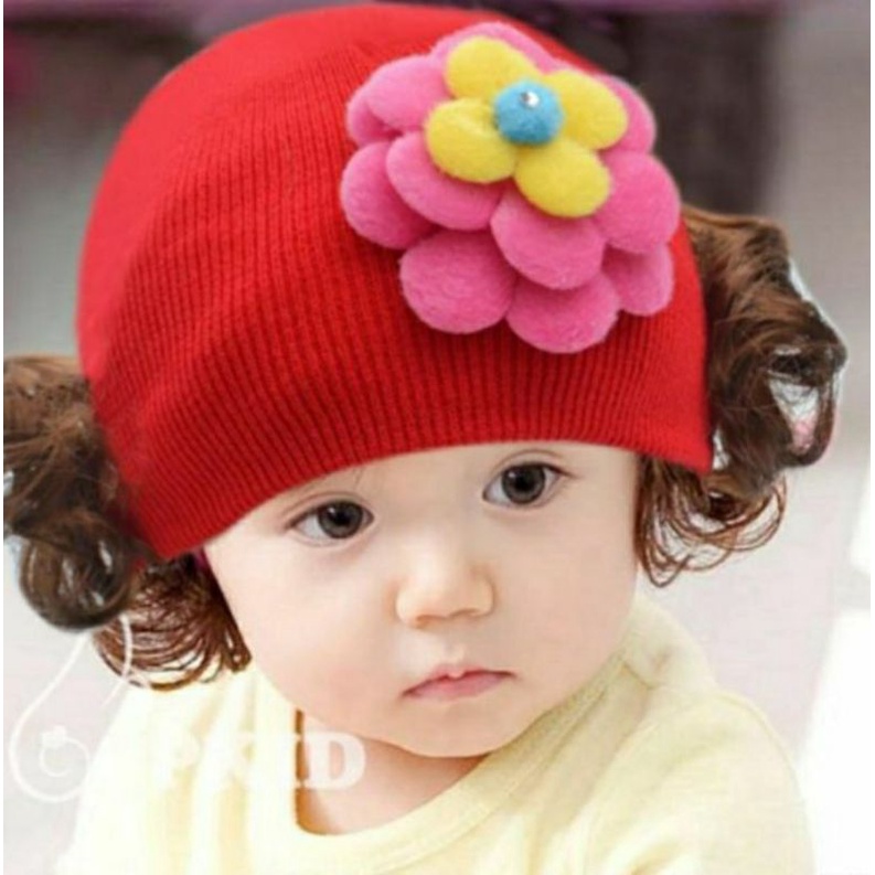 Mũ len trẻ em nón cho bé tóc giả xinh xắn