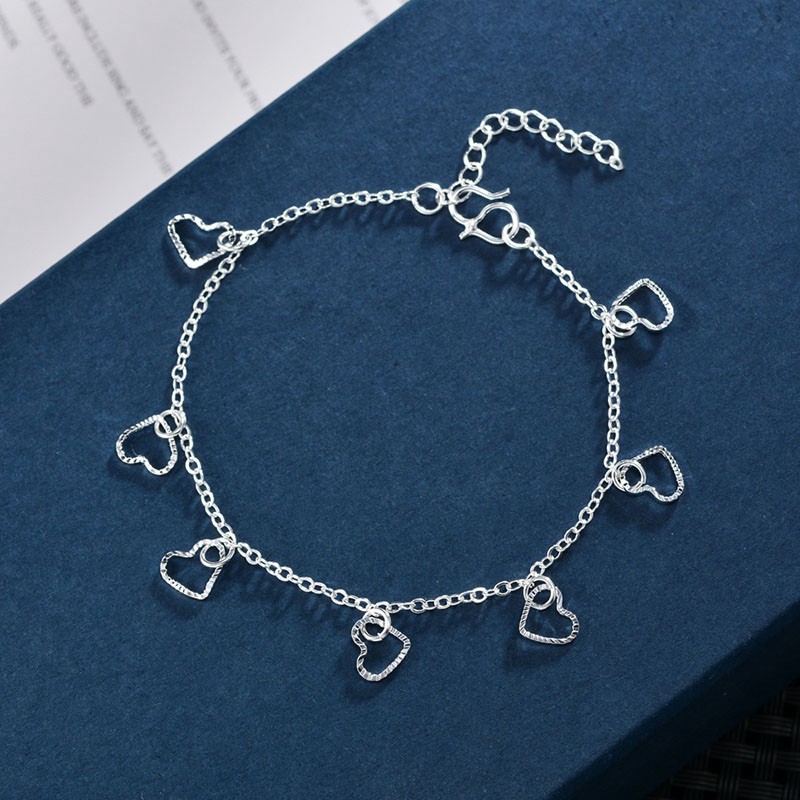Lắc chân/ Vòng tay bạc 925 sterling phối mặt trái tim cho nữ