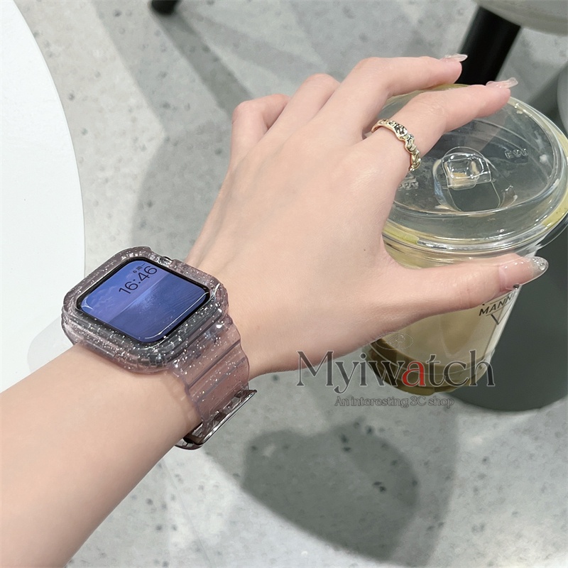 Dây Đeo Đồng Hồ Bằng Nhựa Trong Suốt Lấp Lánh Cho iwatch series 8 7 6 SE 5 4 3 2 41mm 45mm 44mm 40mm 42mm 38mm