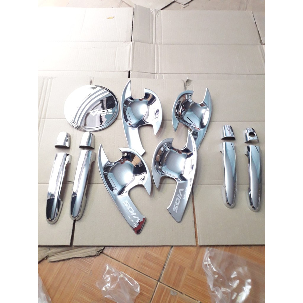 Bộ Ốp tay cửa + hõm cửa + nắp xăng mạ crom Cho Toyota Vios 2014 - 2018