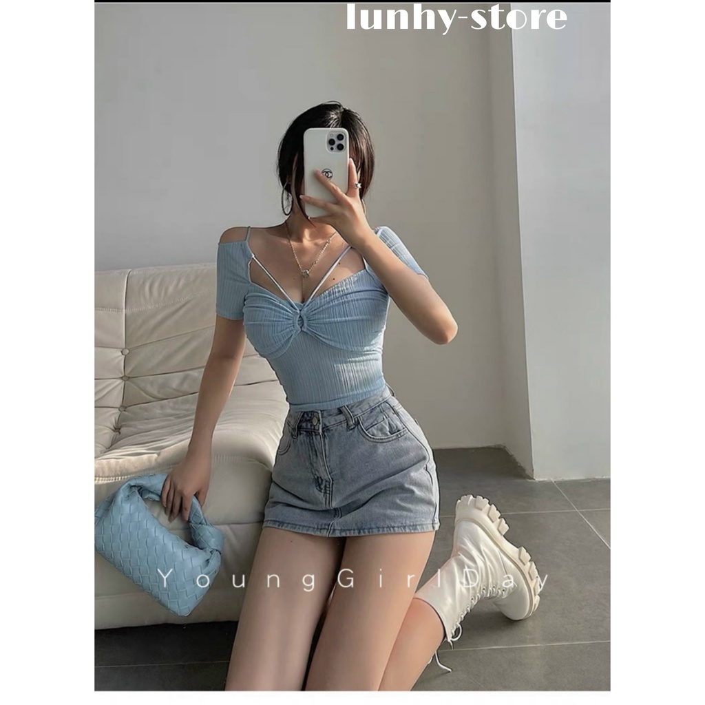 Áo Croptop Nữ Kiểu Ôm Dây Chéo Vai Độc Đáo