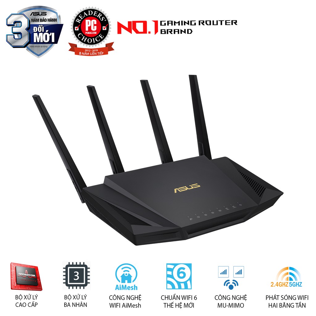 Router Wifi Asus RTAX3000 Chuẩn AX3000 Dual Band WiFi 6 Hàng Chính Hãng