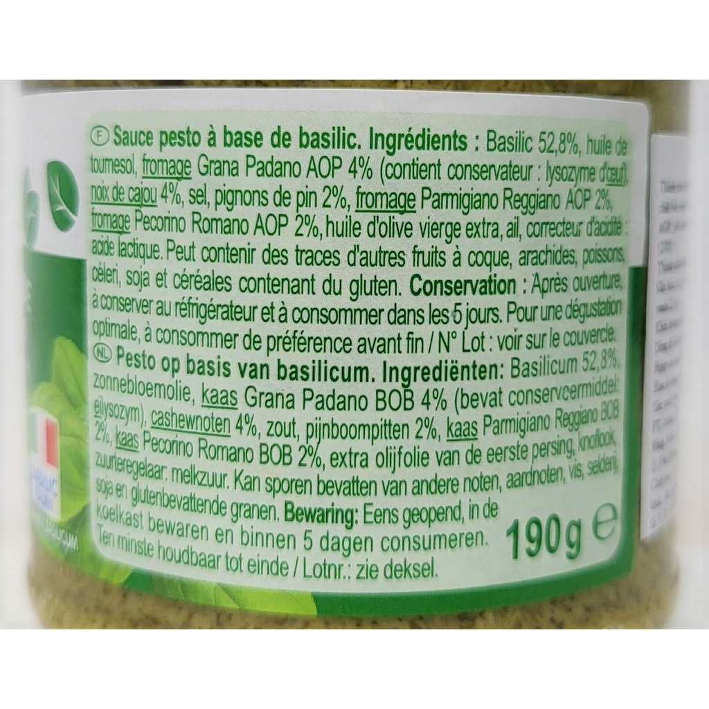 [Lọ 190g] XỐT PESTO HÚNG QUẾ Classic [Italia] CARREFOUR Pesto Sauce with Basil (atp)