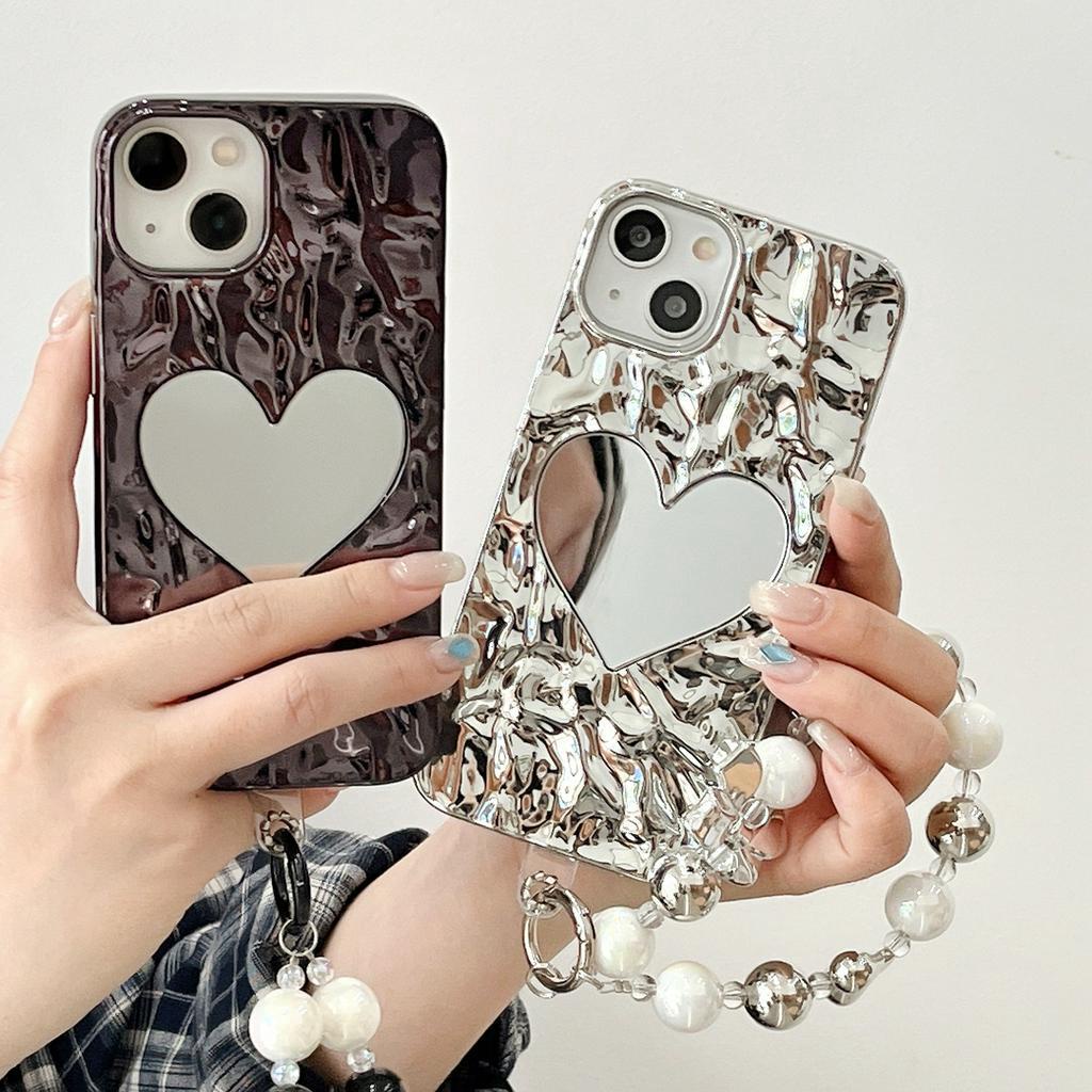 Ốp Điện Thoại Họa Tiết Trái Tim Gắn Gương Và Dây Đeo Cho iphone 14 pro max 13 proamx 12 pro max 11 pro max xs max 13 romax