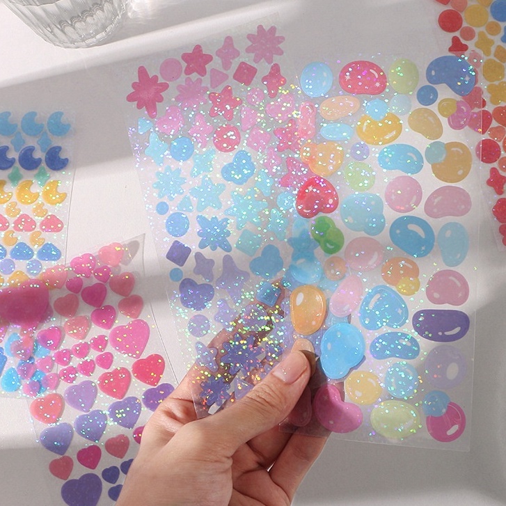 Sticker lấp lánh trang trí sổ tay, bullet journal, toploader polaroid nhiều màu sắc hình dáng cute dễ thương