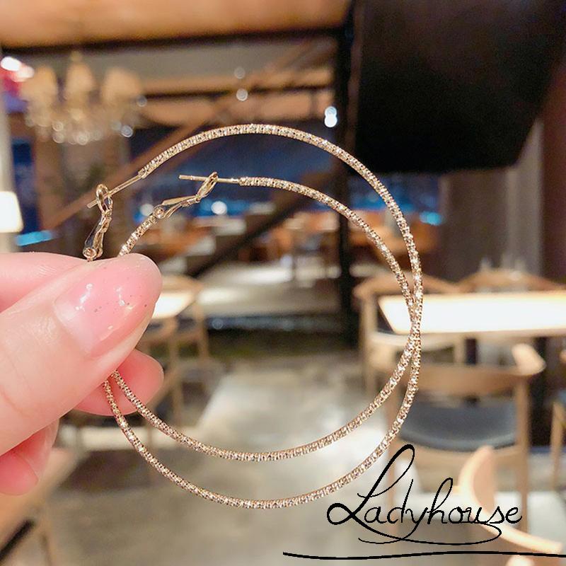 Bông tai hình tròn cỡ lớn màu sắc lấp lánh phong cách cá tính thời trang cho nữ