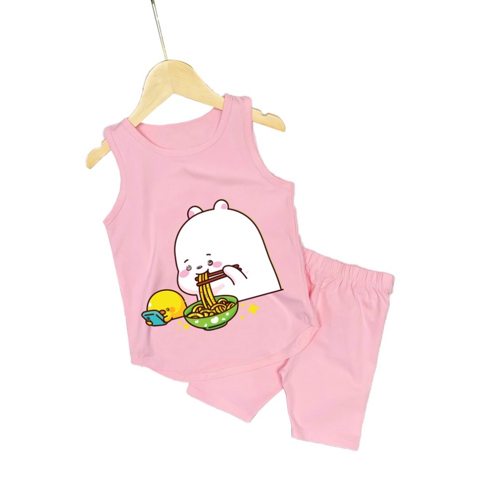 ( Chuyên sỉ lẻ Quần áo trẻ em ) Combo 3 Bộ đồ bé gái sát nách hình thỏ ăn mì và vịt vàng cho bé gái từ 6kg đên 29kg.DBBG