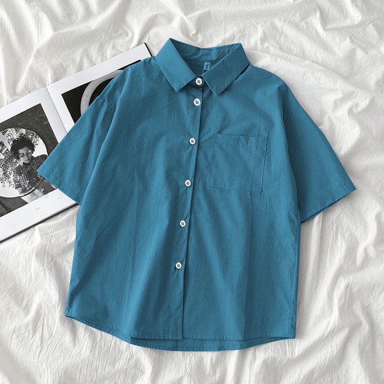 Áo sơ mi bằng voan ngắn tay in họa tiết độc đáo phong cách retro Hàn Quốc 2021