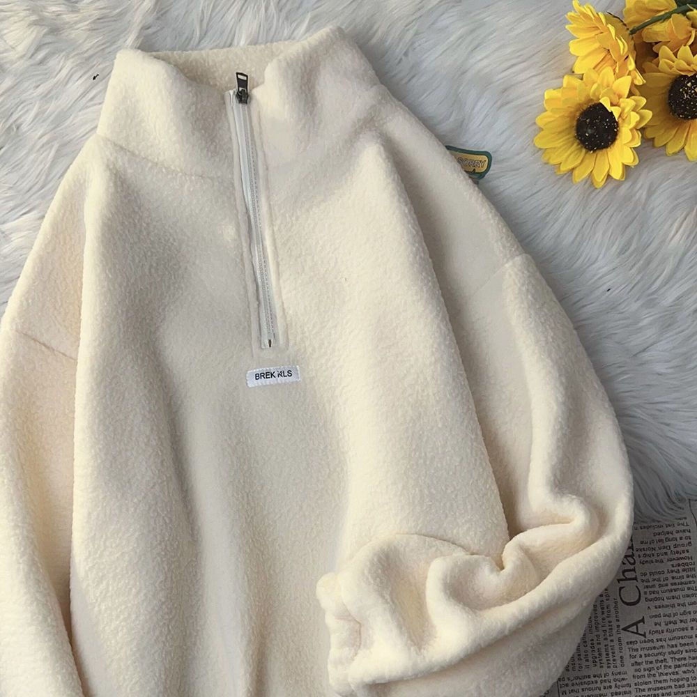 Áo Khoác Len Lông Cừu Cổ Đứng Dáng Rộng Phong Cách Hàn Quốc Cho Nữ