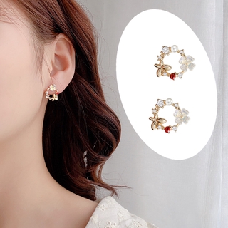 Korean style ring earrings, earrings fashion accessories with mother-of-pearl and rhinestones