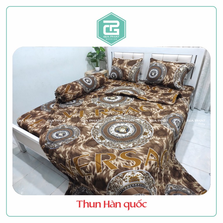 Bộ ga gối Thun Lạnh Hàn Quốc { 4 Món } họa tiết Versar ( 1 ga bọc + 2 vỏ gối nằm + 1 vỏ gối ôm )