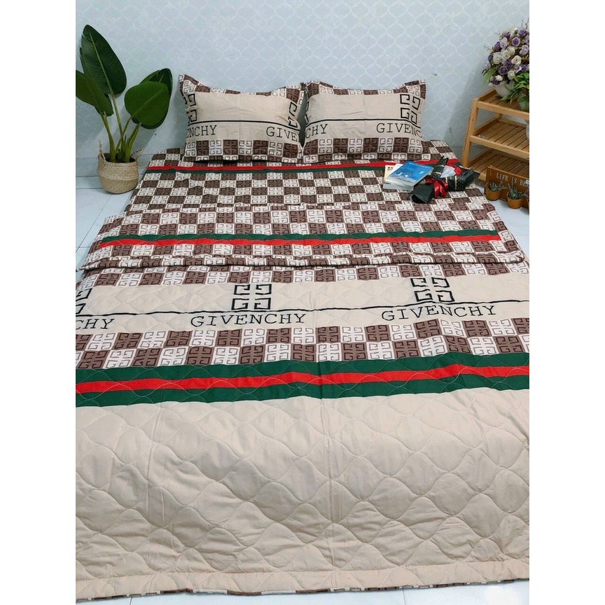 Sét chăn ga gối 5 món kèm gối ôm , chăn trần hè chất liệu cotton poly không xổ lông thoáng mát